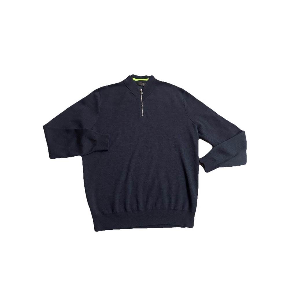 G/Fore Men's Large Contrast V Neck Merino Wool Slim Fit Quarter Zip Sweater Navy